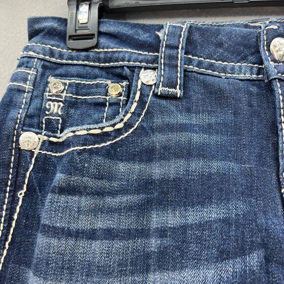Miss Me Women's Jeans Size 26x33 Mid Rise Easy Boot Faux Pocket Biker Bling - Picture 8 of 16